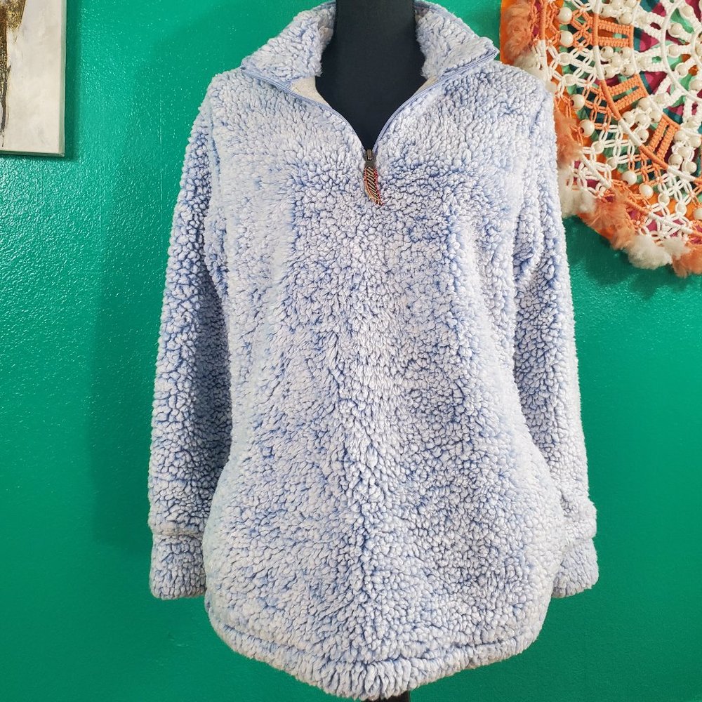 Weatherproof Blue Faux Fur Sherpa Cozy Fleece Pullover, Large